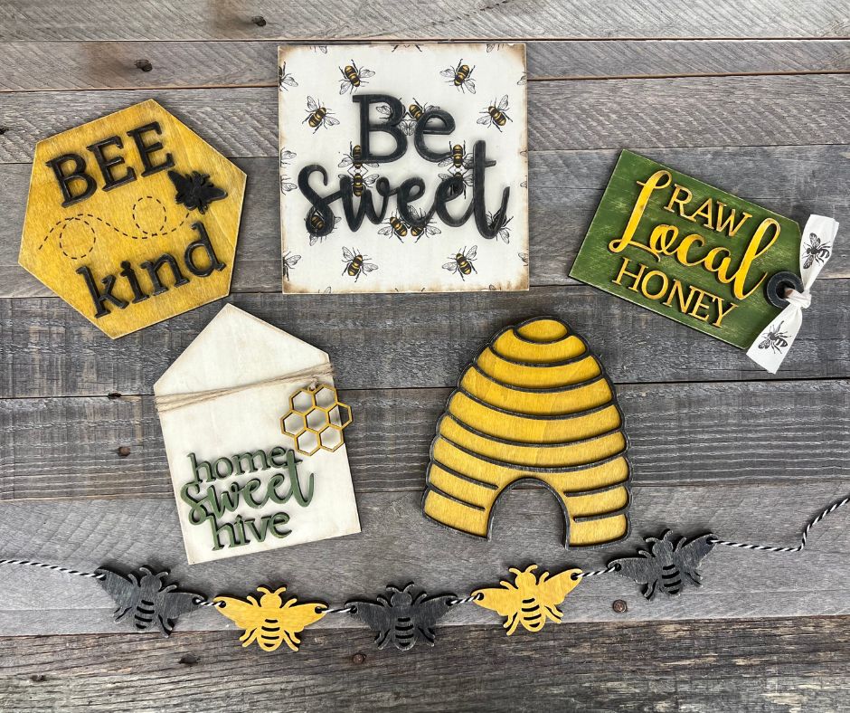 Painted Example of Bee Kind Tiered Tray for April's Joyful Crafting Club box